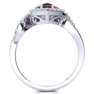 Garnet Ring: Garnet Jewelry: 2 1/2ct Pear Shape Garnet and Diamond Ring in 14K White Gold