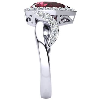 Garnet Ring: Garnet Jewelry: 2 1/2ct Pear Shape Garnet and Diamond Ring in 14K White Gold