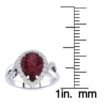 Garnet Ring: Garnet Jewelry: 2 1/2ct Pear Shape Garnet and Diamond Ring in 14K White Gold