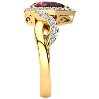 Garnet Ring: Garnet Jewelry: 2 1/2ct Pear Shape Garnet and Diamond Ring in 14K Yellow Gold