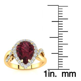 Garnet Ring: Garnet Jewelry: 2 1/2ct Pear Shape Garnet and Diamond Ring in 14K Yellow Gold