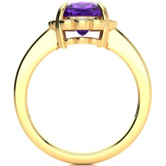 2ct Cushion Cut Amethyst and Diamond Ring in 10k Yellow Gold