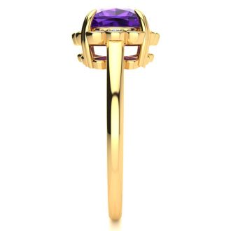 2ct Cushion Cut Amethyst and Diamond Ring in 10k Yellow Gold