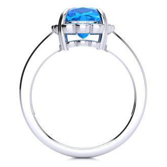 2ct Cushion Cut Blue Topaz and Diamond Ring in 10k White Gold