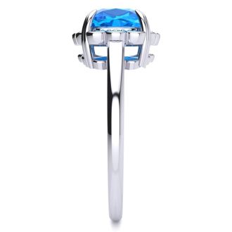 2ct Cushion Cut Blue Topaz and Diamond Ring in 10k White Gold