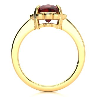 Garnet Ring: Garnet Jewelry: 2ct Cushion Cut Garnet and Diamond Ring in 10k Yellow Gold