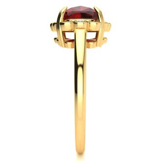 Garnet Ring: Garnet Jewelry: 2ct Cushion Cut Garnet and Diamond Ring in 10k Yellow Gold