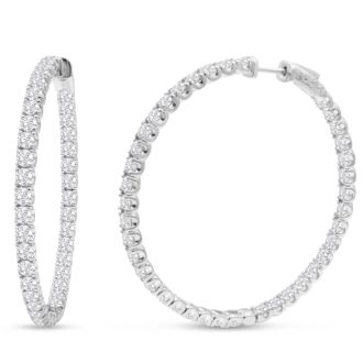 14K White Gold 8 Carat Diamond Inside Out Hoop Earrings, 2 Inches