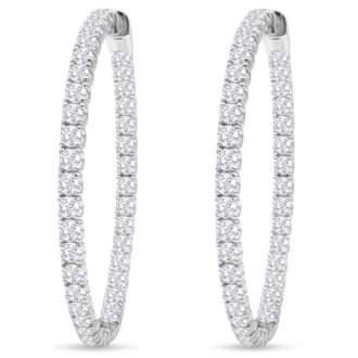 14K White Gold 8 Carat Diamond Inside Out Hoop Earrings, 2 Inches
