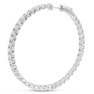 14K White Gold 8 Carat Diamond Inside Out Hoop Earrings, 2 Inches