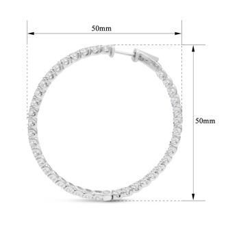 14K White Gold 8 Carat Diamond Inside Out Hoop Earrings, 2 Inches