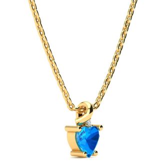 1/2ct Blue Topaz and Diamond Heart Necklace in 10k Yellow Gold