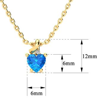 1/2ct Blue Topaz and Diamond Heart Necklace in 10k Yellow Gold