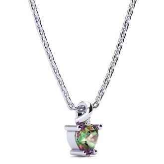 1/2 Carat Heart Shape Mystic Topaz Necklace And Diamond In 10 Karat White Gold, 18 Inches