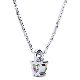 1/2 Carat Heart Shape Mystic Topaz Necklace And Diamond In 10 Karat White Gold, 18 Inches