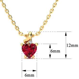 1/2ct Created Ruby and Diamond Heart Necklace in 10k Yellow Gold