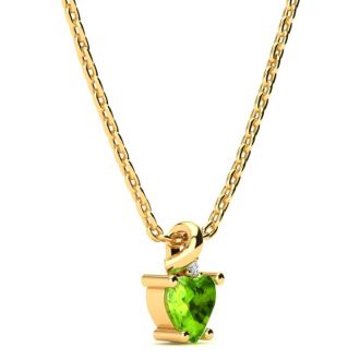 1/2ct Peridot and Diamond Heart Necklace in 10k Yellow Gold