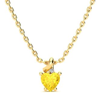 1/2ct Citrine and Diamond Heart Necklace in 10k Yellow Gold
