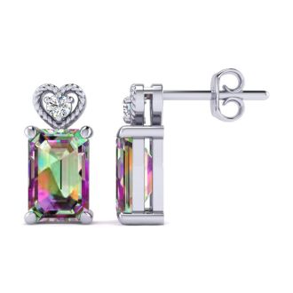 1ct Octagon Shape Mystic Topaz and Diamond Earrings in 10k White Gold