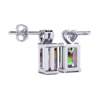 1ct Octagon Shape Mystic Topaz and Diamond Earrings in 10k White Gold