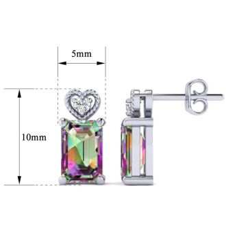 1ct Octagon Shape Mystic Topaz and Diamond Earrings in 10k White Gold