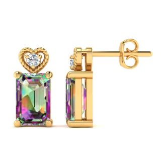 1ct Octagon Shape Mystic Topaz and Diamond Earrings in 10k Yellow Gold