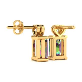 1ct Octagon Shape Mystic Topaz and Diamond Earrings in 10k Yellow Gold
