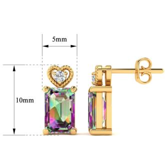 1ct Octagon Shape Mystic Topaz and Diamond Earrings in 10k Yellow Gold