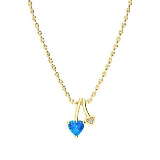 1/2ct Heart Shaped Blue Topaz and Diamond Necklace in 10k Yellow Gold