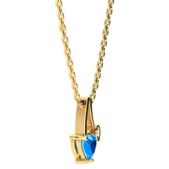 1/2ct Heart Shaped Blue Topaz and Diamond Necklace in 10k Yellow Gold