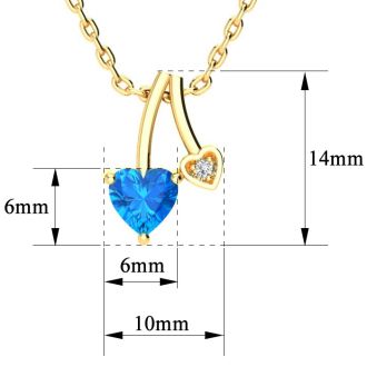1/2ct Heart Shaped Blue Topaz and Diamond Necklace in 10k Yellow Gold