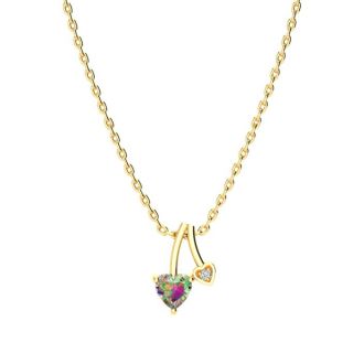 1/2 Carat Heart Shape Mystic Topaz Necklace And Diamond In 10 Karat Yellow Gold, 18 Inches