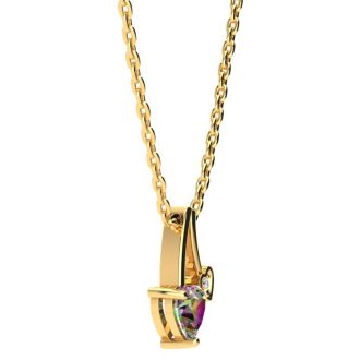 1/2 Carat Heart Shape Mystic Topaz Necklace And Diamond In 10 Karat Yellow Gold, 18 Inches