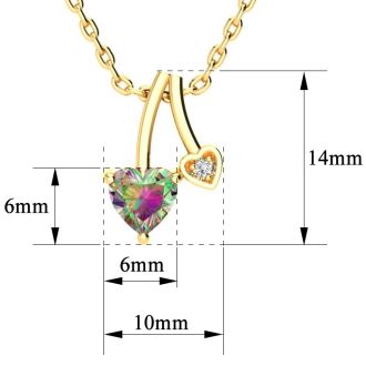 1/2 Carat Heart Shape Mystic Topaz Necklace And Diamond In 10 Karat Yellow Gold, 18 Inches