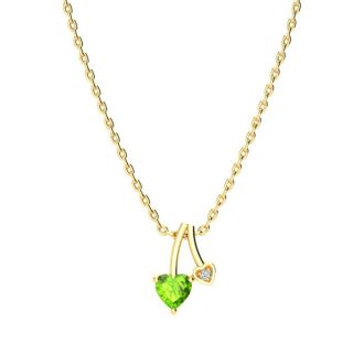 1/2ct Heart Shaped Peridot and Diamond Necklace in 10k Yellow Gold