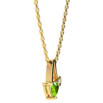 1/2ct Heart Shaped Peridot and Diamond Necklace in 10k Yellow Gold