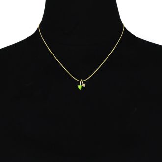 1/2ct Heart Shaped Peridot and Diamond Necklace in 10k Yellow Gold