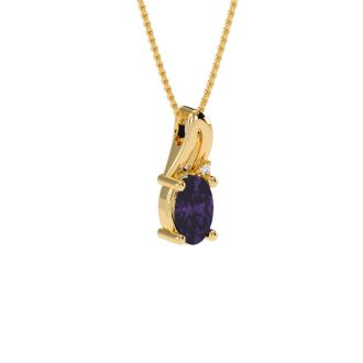 1/2ct Oval Shape Amethyst and Diamond Necklace in 10k Yellow Gold