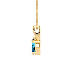 1/2ct Oval Shape Blue Topaz and Diamond Necklace in 10k Yellow Gold