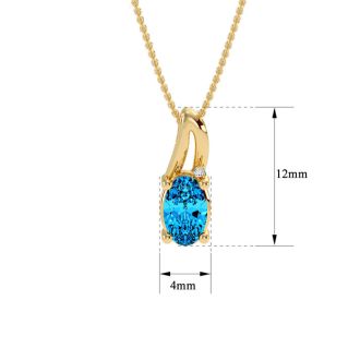 1/2ct Oval Shape Blue Topaz and Diamond Necklace in 10k Yellow Gold