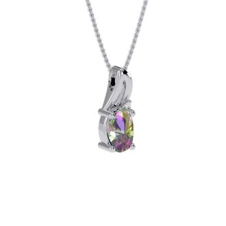 1/2 Carat Oval Shape Mystic Topaz Necklace And Diamond In 10 Karat White Gold, 18 Inches