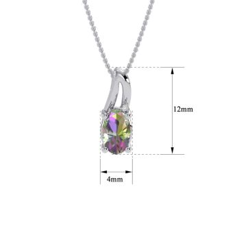 1/2 Carat Oval Shape Mystic Topaz Necklace And Diamond In 10 Karat White Gold, 18 Inches