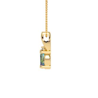 1/2 Carat Oval Shape Mystic Topaz Necklace And Diamond In 10 Karat Yellow Gold, 18 Inches