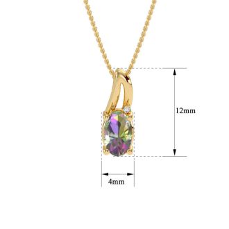 1/2 Carat Oval Shape Mystic Topaz Necklace And Diamond In 10 Karat Yellow Gold, 18 Inches