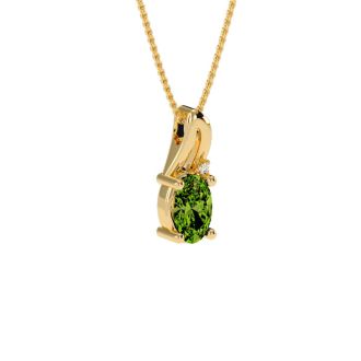 1/2ct Oval Shape Peridot and Diamond Necklace in 10k Yellow Gold