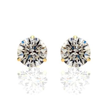1 1/2 Carat Diamond Stud Earrings in 14 Karat Yellow Gold Martini Setting