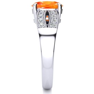1-1/3 Carat Fire Opal Ring and Diamonds In 14 Karat White Gold