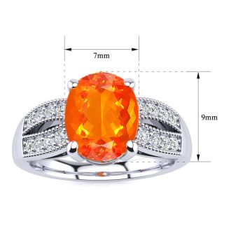 1-1/3 Carat Fire Opal Ring and Diamonds In 14 Karat White Gold