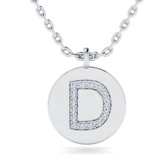 Letter D Diamond Initial Necklace In 14K White Gold With 16 Diamonds