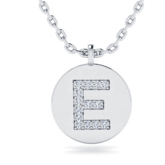 Letter E Diamond Initial Necklace In 14K White Gold With 14 Diamonds